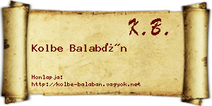 Kolbe Balabán névjegykártya